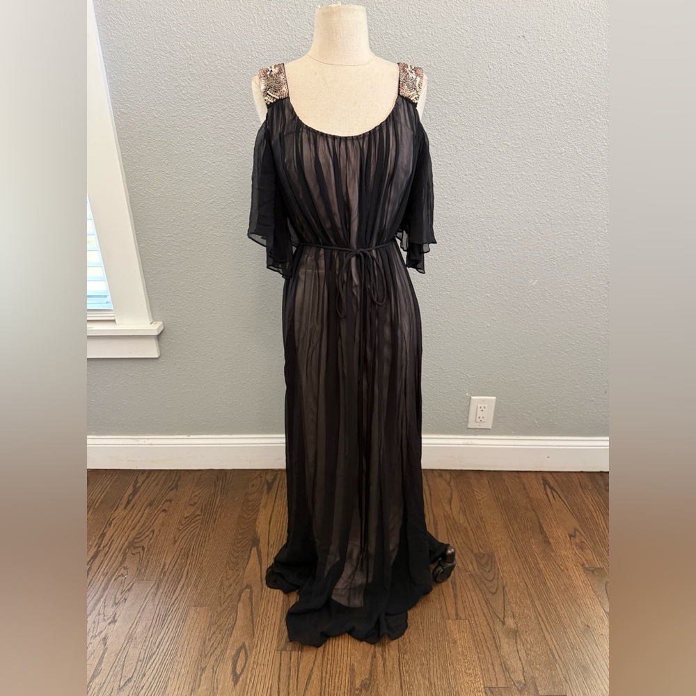 Aidan Mattox Maxi Silk Dress Embellished Shoulder Straps Size 4 EUC